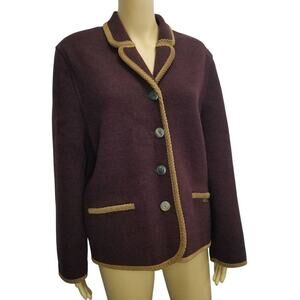 Giesswein Made in Austria Burgundy Wine Color Wool Blazer with Brown Trim Size 8